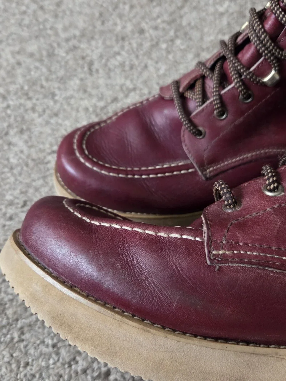 Vtg LL Bean Mens Burgundy Leather Moc Toe Boots Lace Up -Italy Sz 11